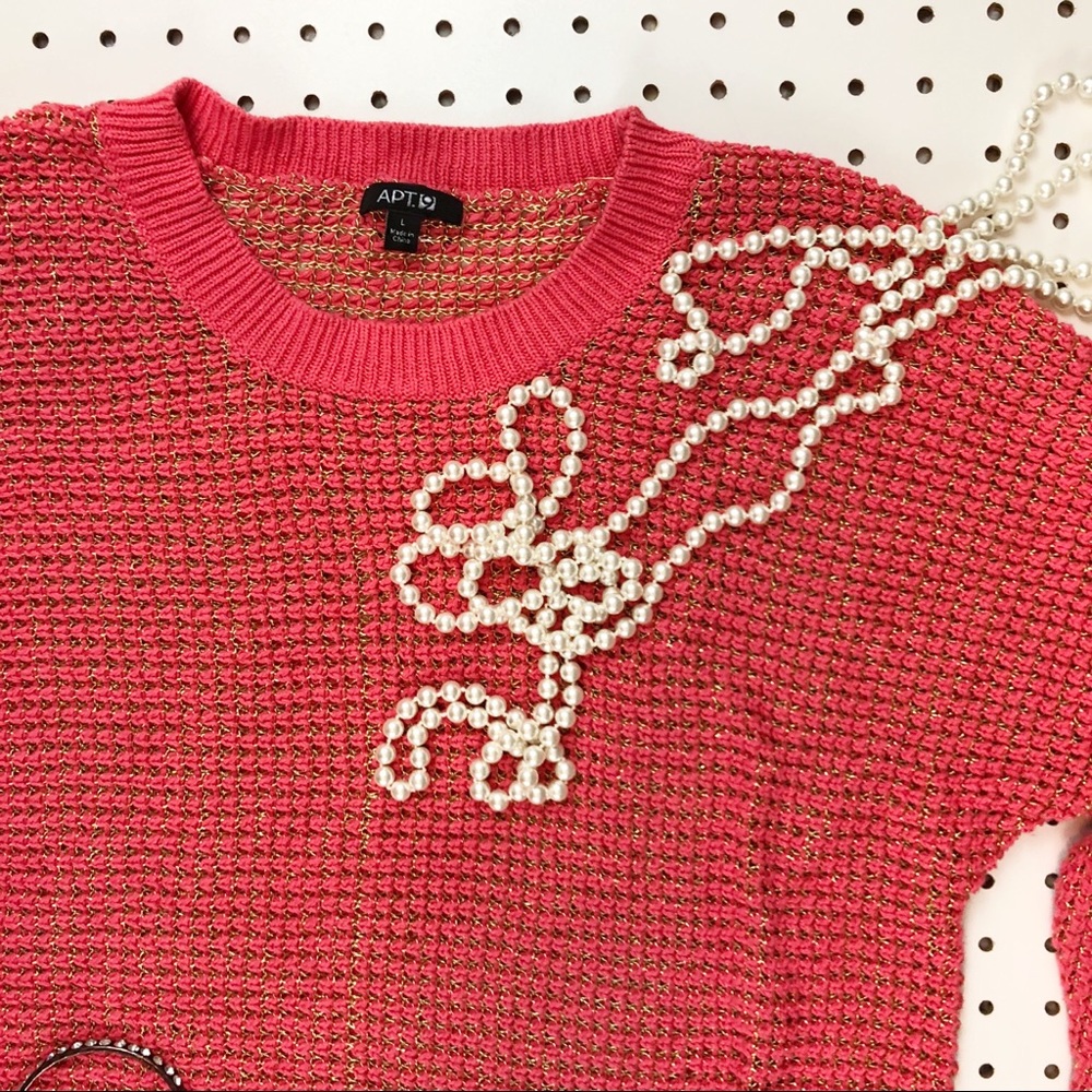 Large coral & metallic gold open crochet pullover